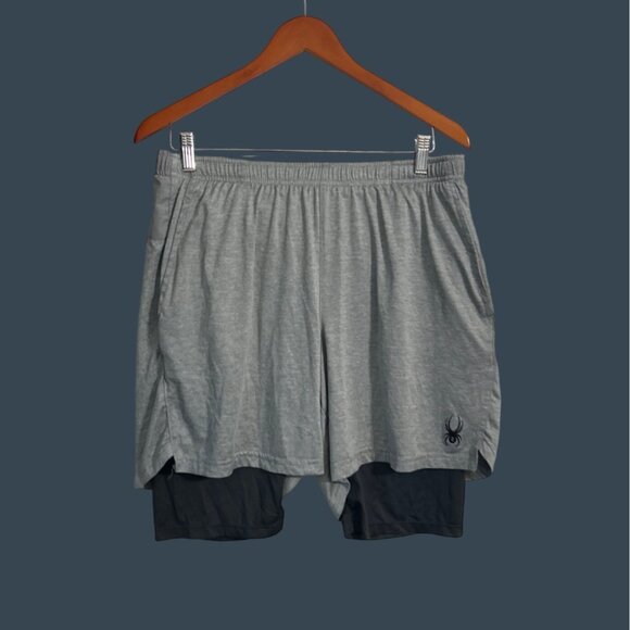Spyder Active Mens Gray Training Shorts With Black Compression Liner Size L - Picture 1 of 6